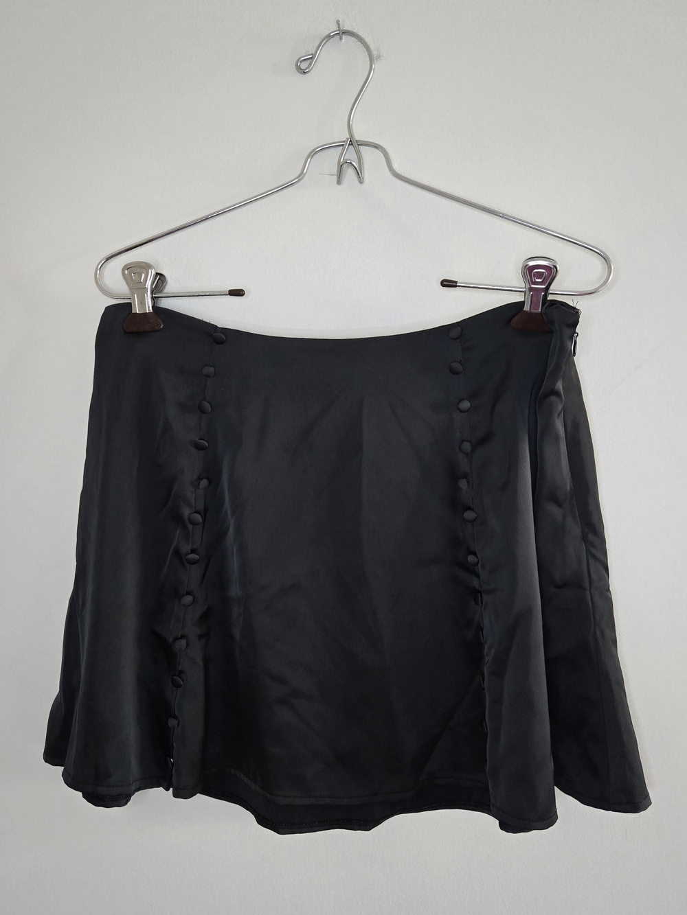 Urban Outfitters black satin flare circle skirt, button-front detail, large, new